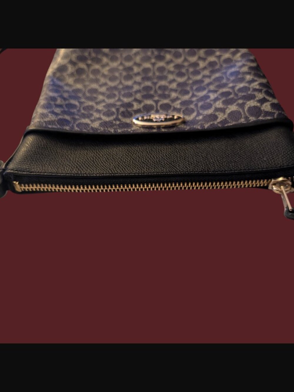 Coach Signature Purple And Black Leather Trim Coated Canvas Cross Body Purse - Picture 9 of 16